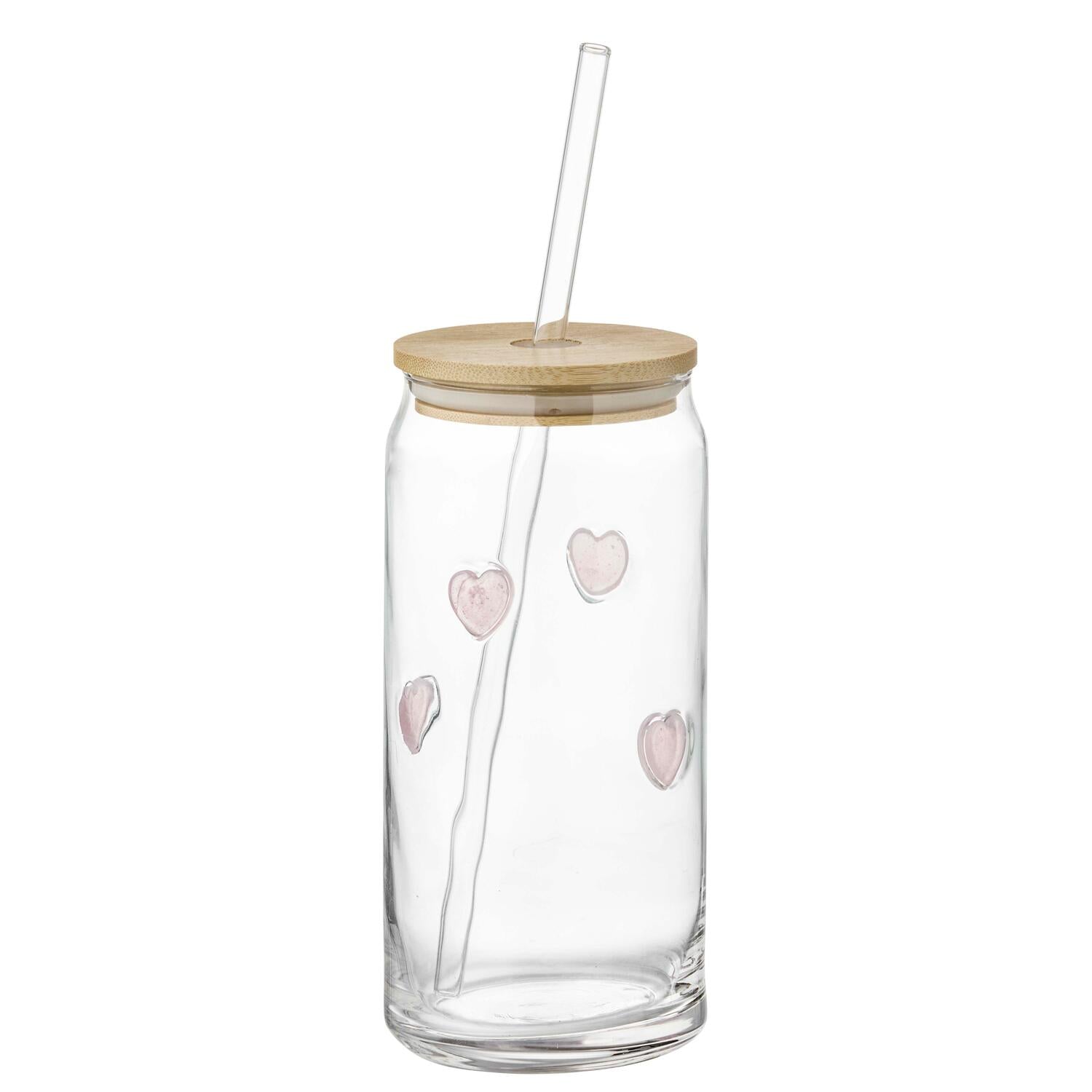 Drikkeglas m. sugerør, hjerte - 500ml